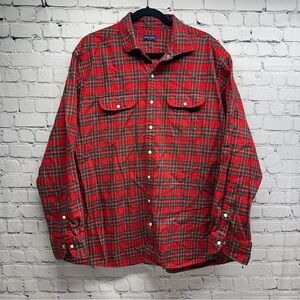 Proper cloth men’s Red Plaid Button-Up Shirt Christmas holiday smart size flann